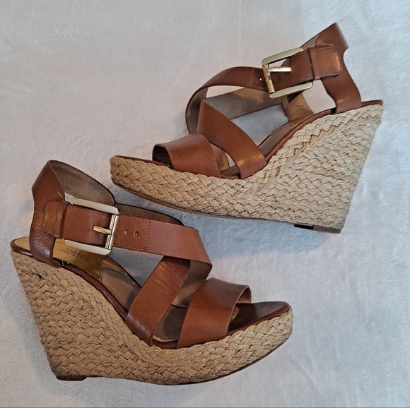 Michael Kors Shoes - 📦 Cognac MICHAEL KORS Leather Sandals Wedge Heels size 8